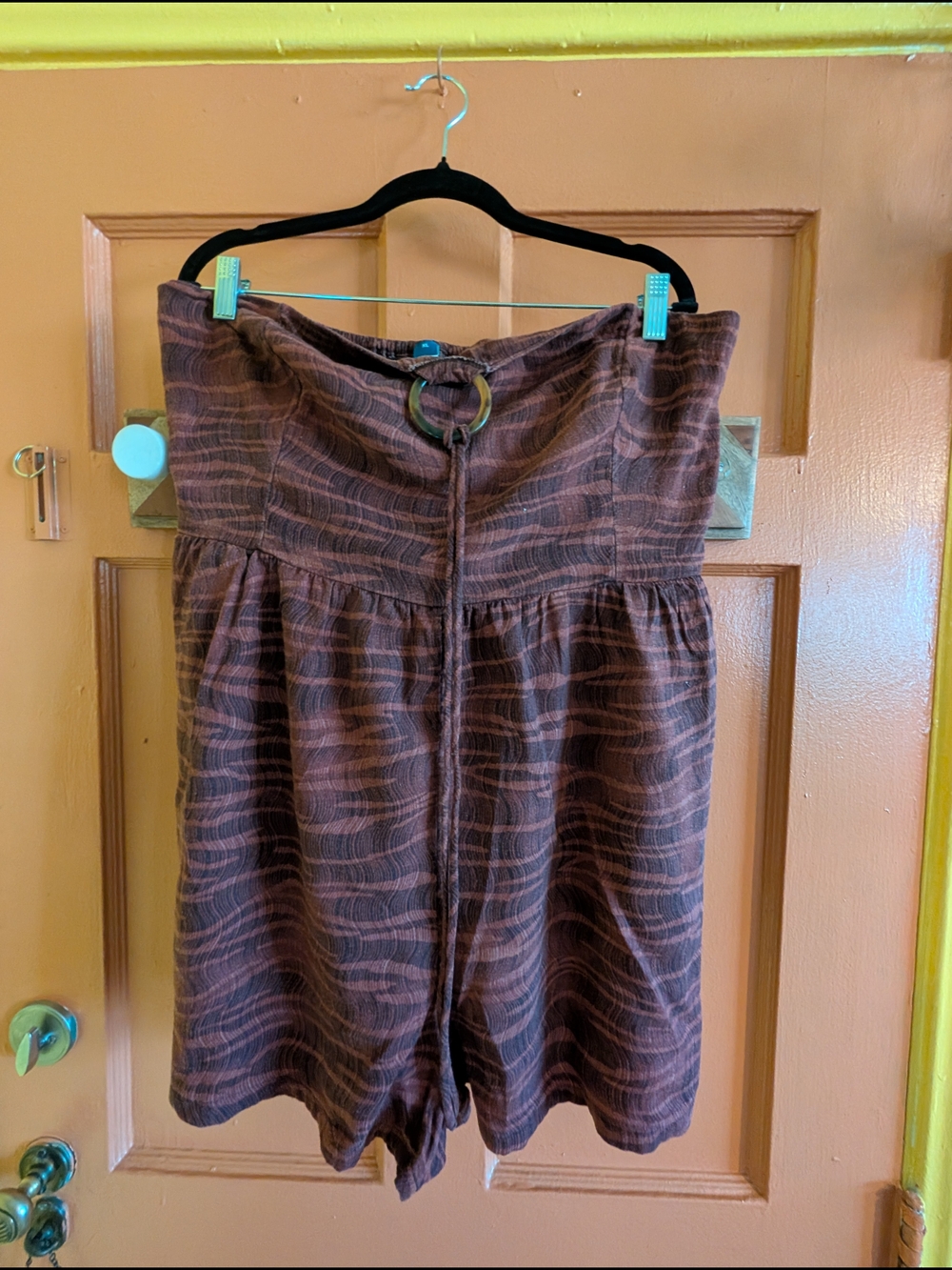 Old Navy Brown Strapless Romper with Textured Stripe Pattern